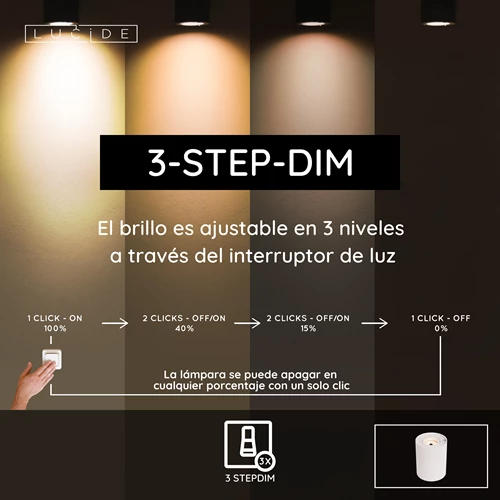 Lucide TUBE - Lámpara de mesa - Ø 9,6 cm - LED 3 StepDim - GU10 - 1x5W 2700K - Blanco - USP